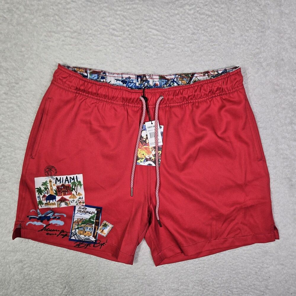 Robert Graham Swim Trunks Mens S 5" Inseam Lined Red Shorts Miami San Francisco